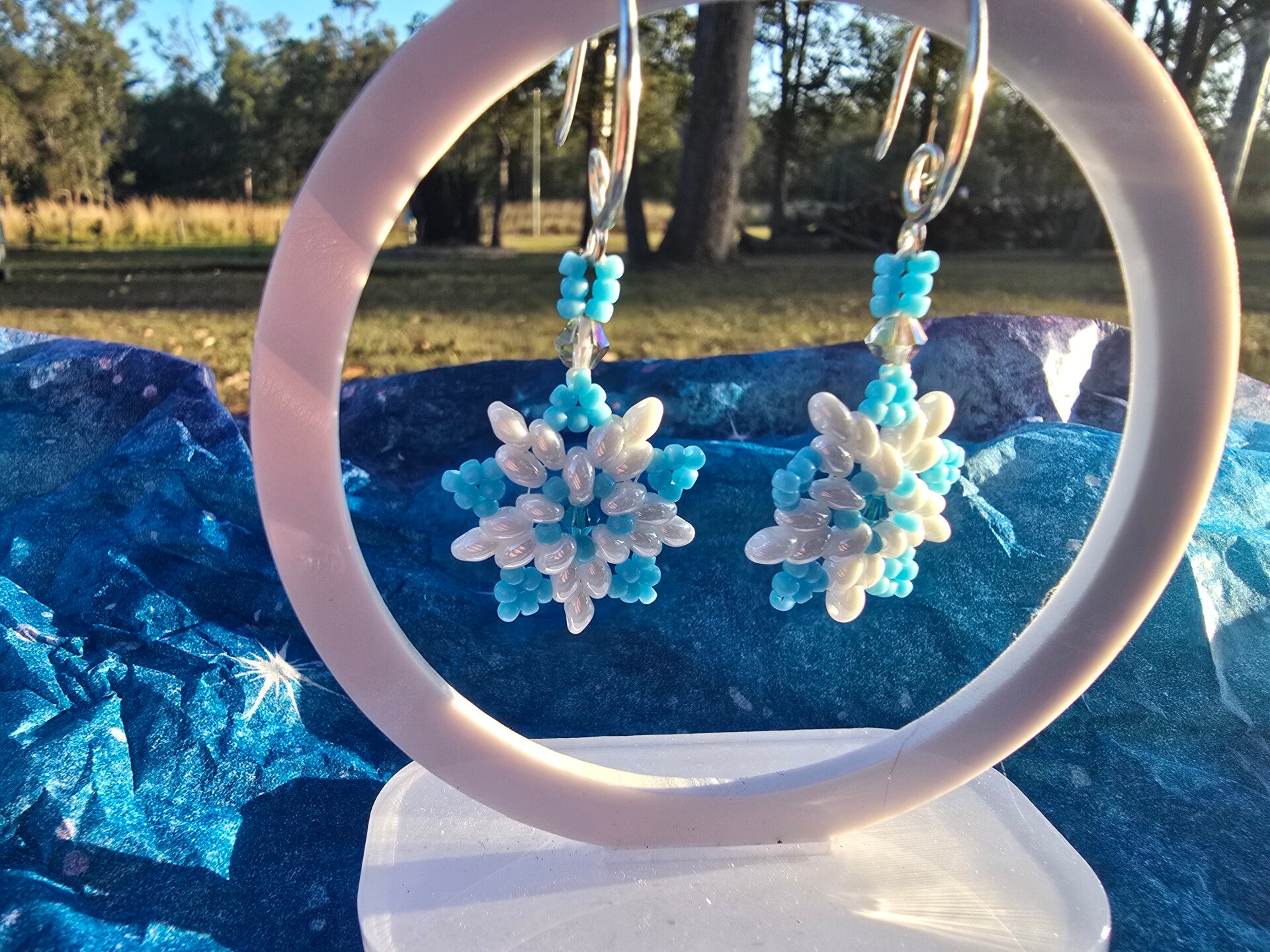 Snowflake SuperDuo beaded earrings