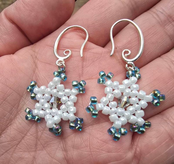 Beaded petite snowflake earrings