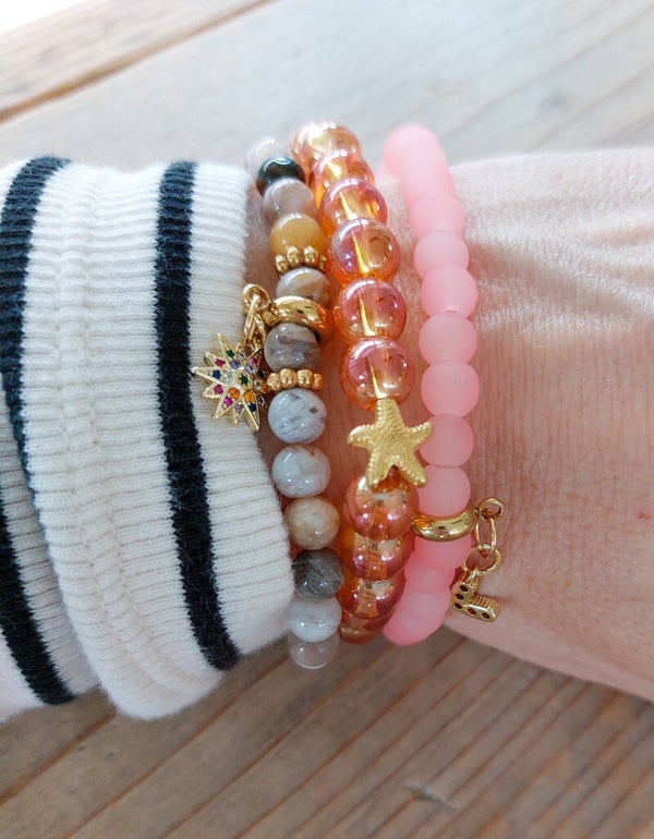 Set Roze Glas & Natuursteen