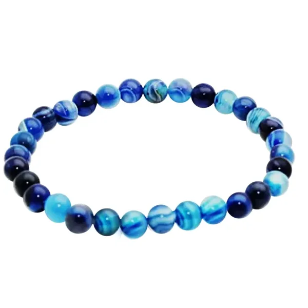 Bracelet Agate Bleue Zonée 6 mm (teintée)