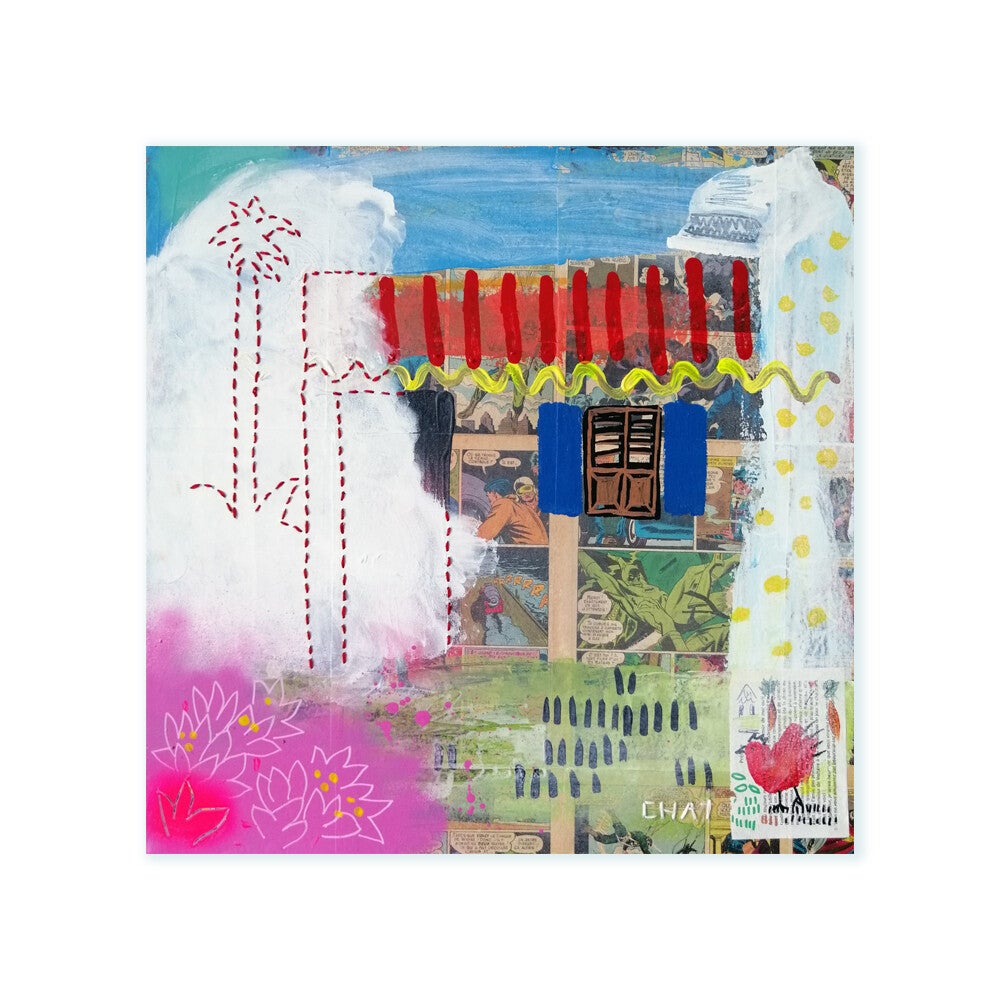 CASE AUX VOLETS BLEUS - 50x50 cm