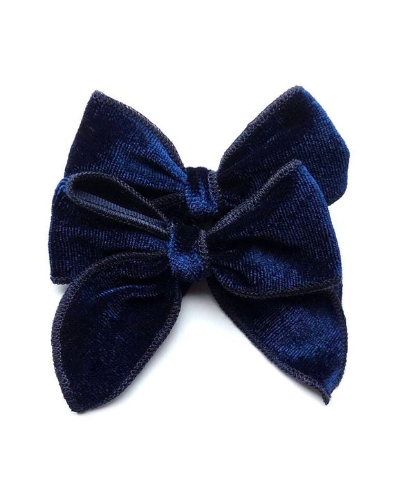 2 navy velvet piggy tails
