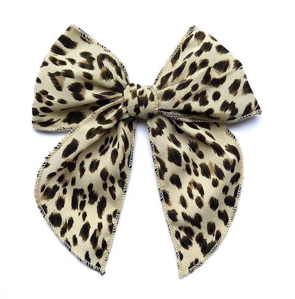 3 cream leopard oversized bow