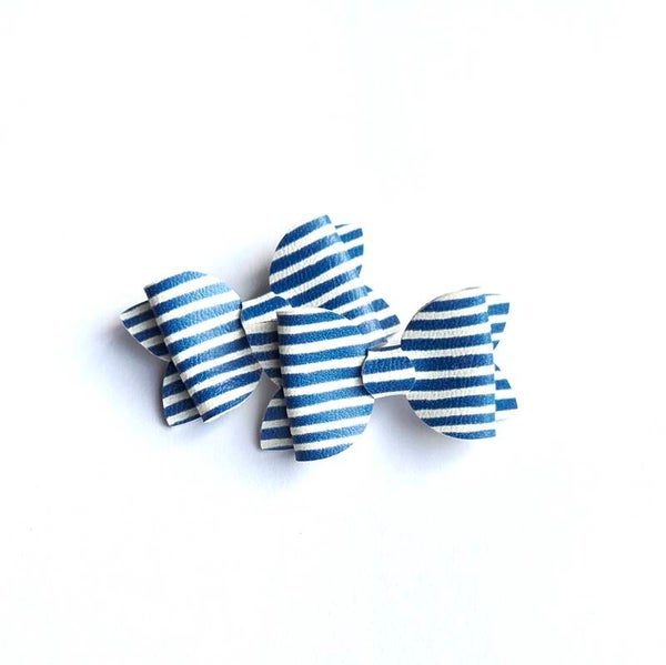 5 dark blue coastal stripes teeny weeny bows