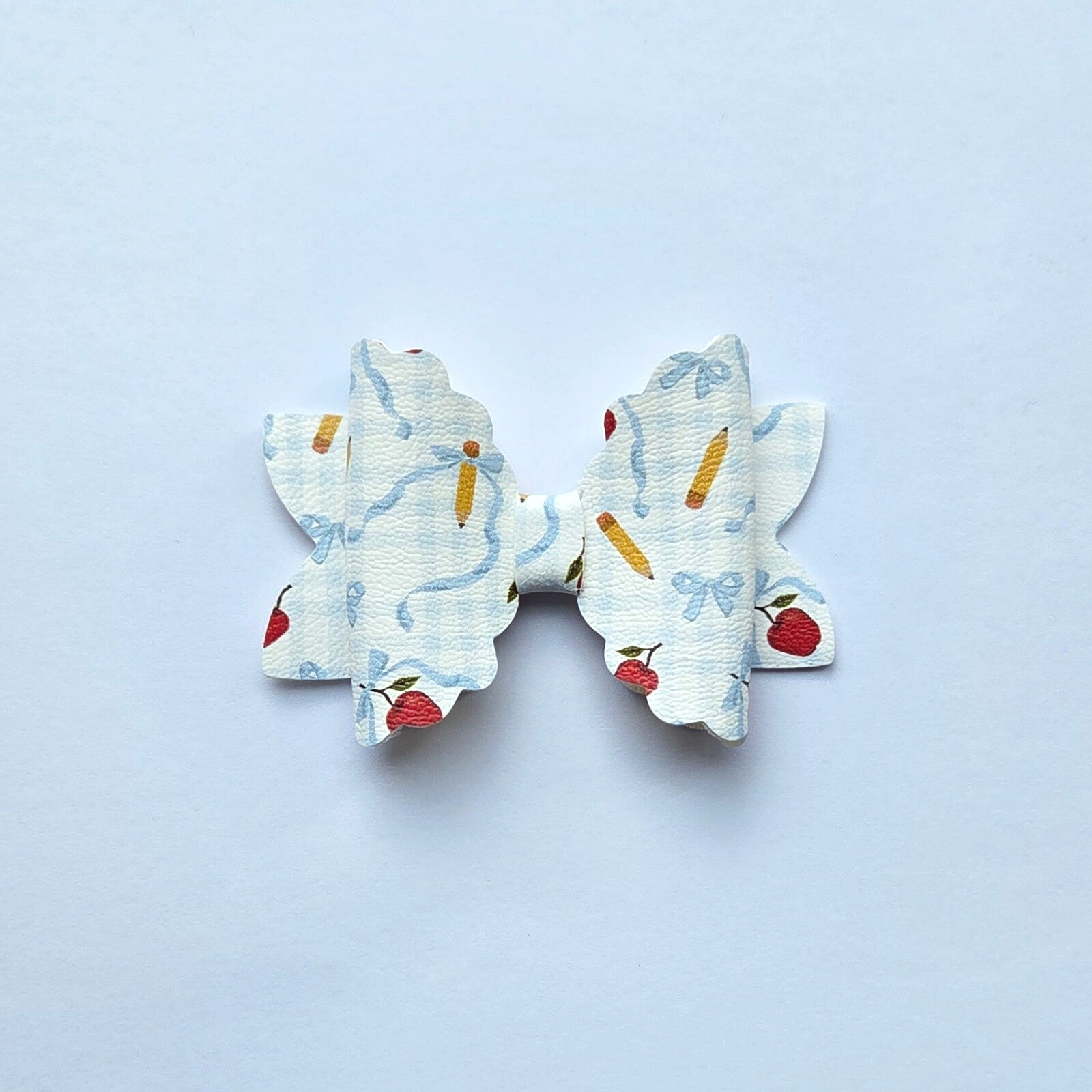 Blue Gingham Apples & Pencils bow
