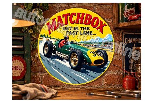 MATCHBOX CARS GRAND PRIX RUSTIC / NEW LOOK SIGN GARAGE HOME BEDROOM GIFT