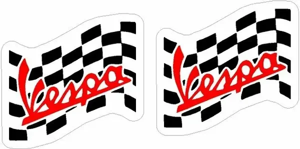 VESPA WAVY CHEQUERED FLAG MOTORSPORT CAR RETRO sticker x2