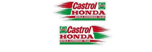 CASTROL HONDA SUPER BIKE TEAM HANDED MOTORCYCLE MOTORSPORT STICKERS SET OF 2