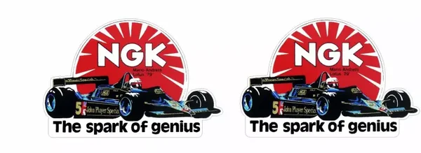 NGK PLUGS F1 Mario Andretti John Player Special RETRO DECALS RACES STICKERS x2