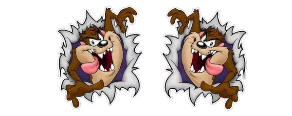 2 x TAZ SCOOTER BIKE PRINTED CLEAR VINYL NO WHITE BACKGROUND STICKERS DECALS