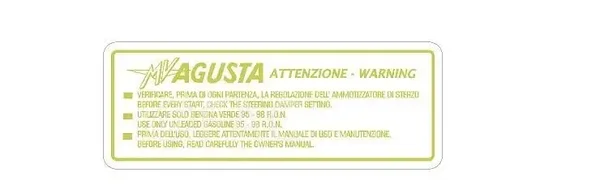MV Agusta F4 ATTENZIONE – WARNING Fuel Tank Clear Backed Decal Sticker