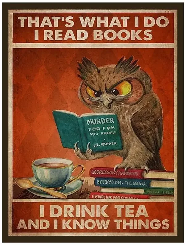 OWL I READ BOOKS RETRO LOOK SIGN Metal RETRO Sign BATHROOM KITCHEN GARAGE