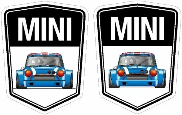 AUSTIN MINI BLUE RETRO VINTAGE Exterior Car Stickers Motorbike Decal x2