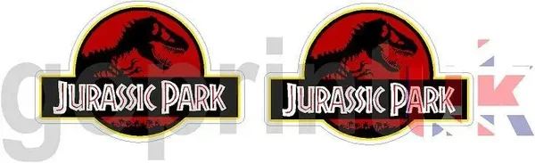 2 x RED OR YELLOW Jurassic Park movie style logo vinyl decal / GRAPHICS VARIOUS SIZES