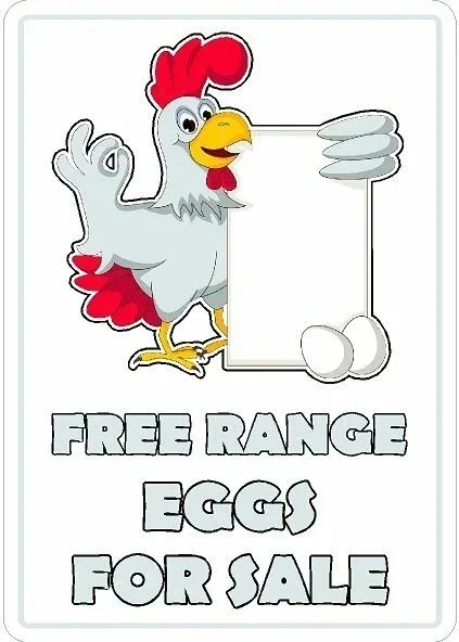 FREE RANGE EGGS FOR SALE CHICKEN PRINTED SIGNS STICKERS & POSTERS VARIOUS SIZES