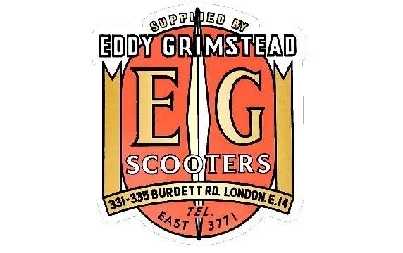 EDDIE GRIMSTEAD SCOOTER MOTORCYCLE DEALER RETRO CLEAR backed DECAL