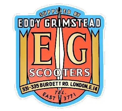 EDDY GRIMSTEAD DEALER SCOOTER VESPA LAMBRETTA STICKER MOTORSPORT RALLYE RETRO x2