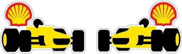 SHELL F1 RACE CAR RETRO DECALS BIKE CAR RACES STICKERS SET OF 2