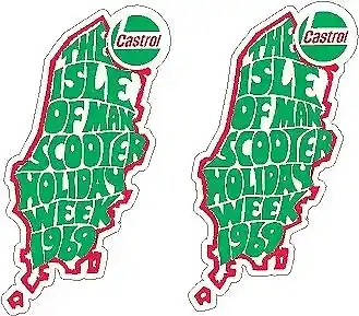 CASTROL ISLE OF MAN SCOOTER WEEK 1969 DECALS SCOOTER RALLY TT RACES STICKERS x2