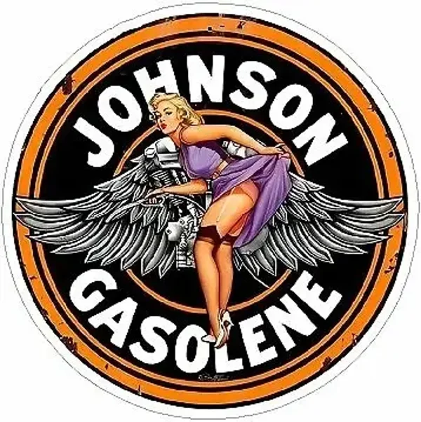 RETRO PIN UP GIRL JOHNSON GASOLINE STICKER x2