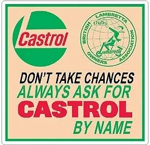 CASTROL DONT TAKE CHANCES LAMBRETTA SCOOTER Motor Sport Vintage Car Sticker x2