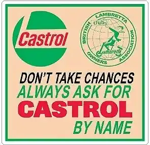 CASTROL DONT TAKE CHANCES LAMBRETTA SCOOTER Motor Sport Vintage Car Sticker x2