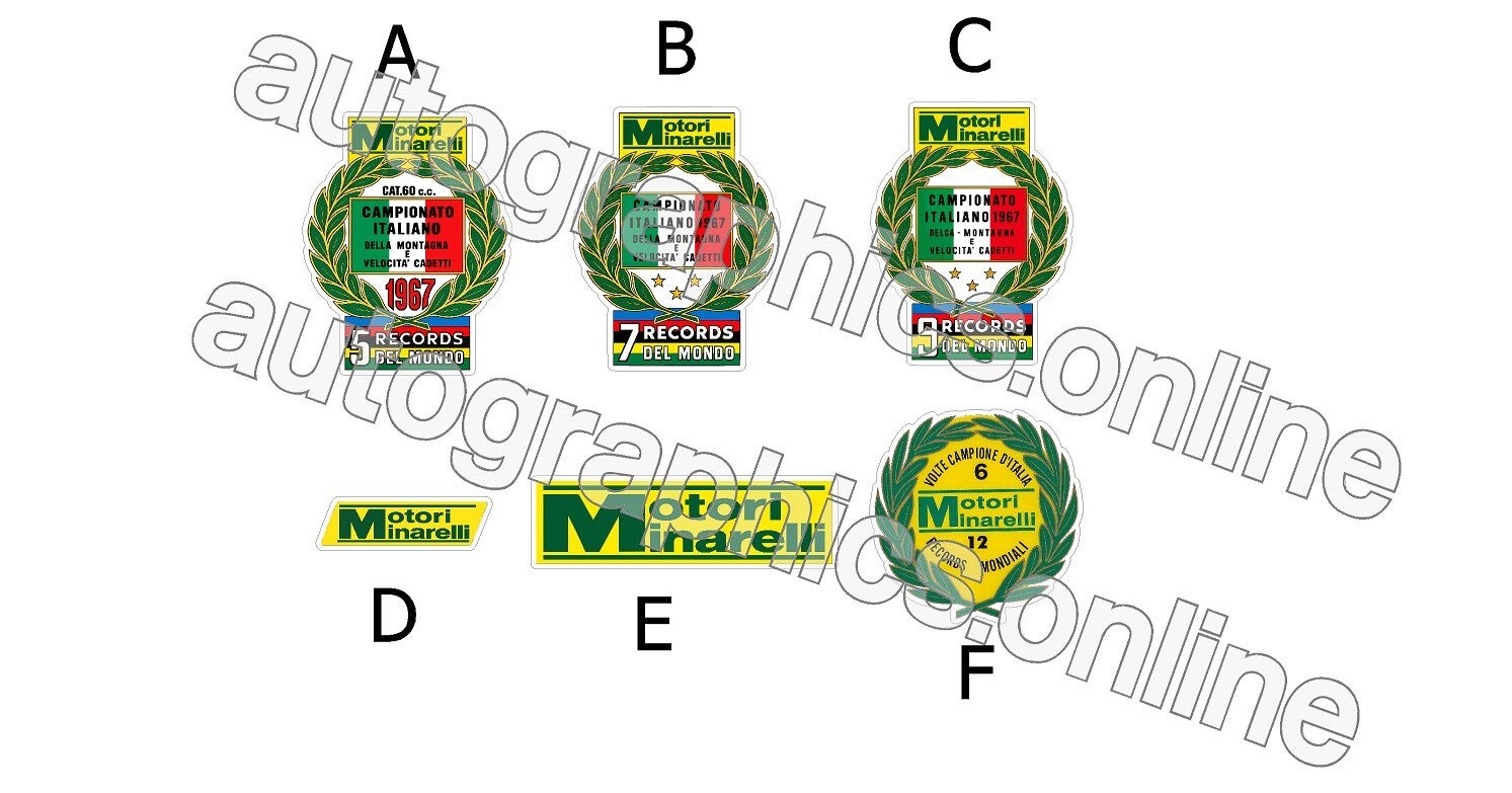 MOTORI MINARELLI RESTORATION DECALS CLEAR BACKED - NO WHITE OUTLINE