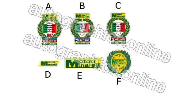MOTORI MINARELLI RESTORATION DECALS CLEAR BACKED - NO WHITE OUTLINE