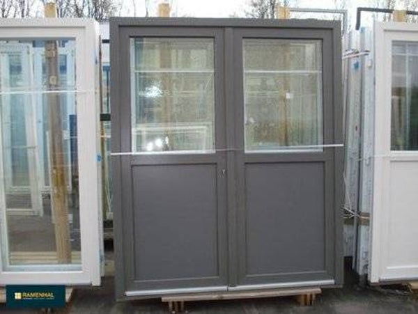 Double porte gris quartz, 1/2 verre, 1800x2100mm