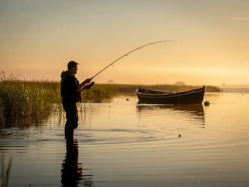 Vissen bij zonsondergang Lauwersmeer