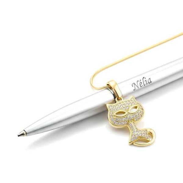 Collier pour femme chaîne ornée d'un joli pendentif chat serti de zirconiums  SKU 1819