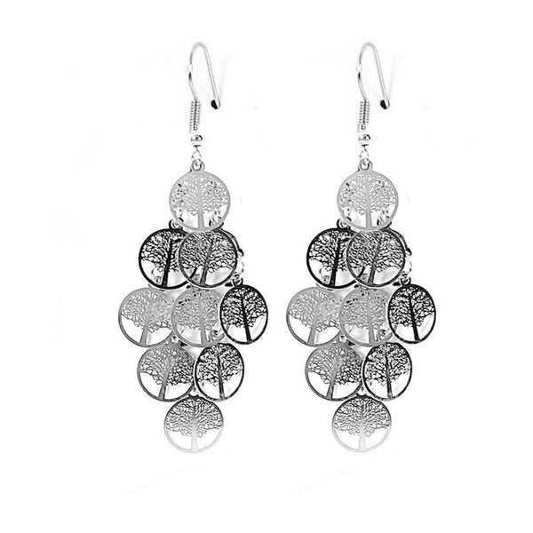 Boucles d'oreilles fantaisie filigrane arbres de vie tombante couleur argent  BOF 1922