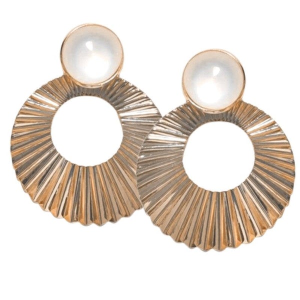 Boucles d'oreilles fantaisie ronde doré nacre  BOF 2089