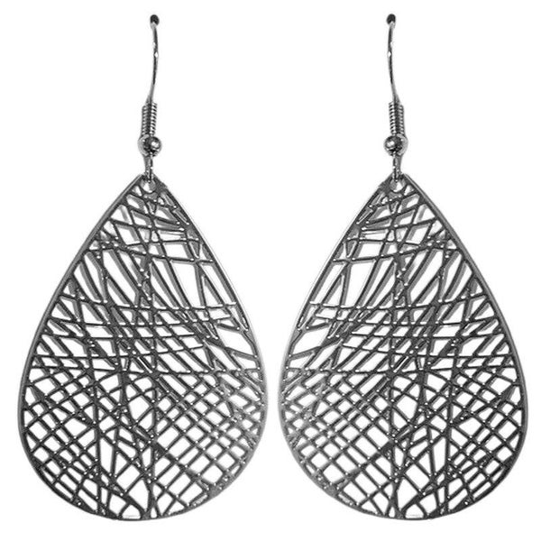 Boucles d'oreilles fantaisie filigrane goutte argentée  BOF 2109