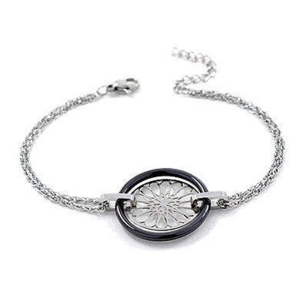 Bracelet acier céramique - Rosace et céramique anthracite  BR-CRQ 019