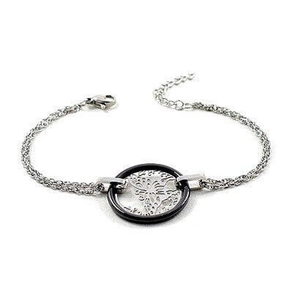 Bracelet acier et céramique - Papillon et céramique anthracite  BR-CRQ 021