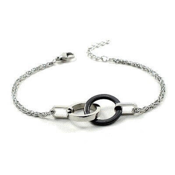 Bracelet acier et céramique - 2 anneaux - anthracite  BR-CRQ 024