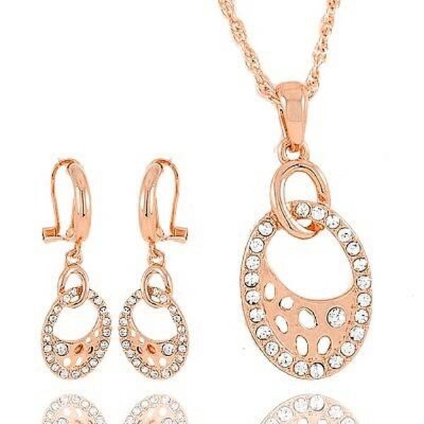 Parure pour femme - "or rose" - ovales ajourés - cz  998