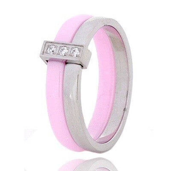 Bague en céramique pour Femme - Rose et argentée - cz  52 BA-CRQ 019