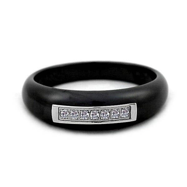 Bague en céramique - Couleur anthracite - Lignées de strass  6 ba crq 041