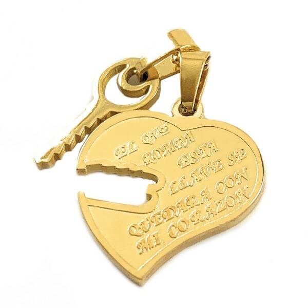Pendentif acier 316 - 2 pendentifs - Cœur et clé à partager  PDA 142