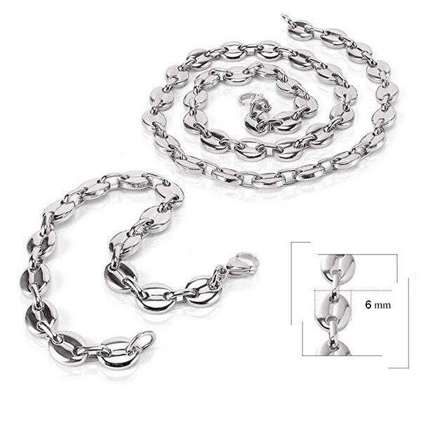 Parure pour Homme - Grain de café ( 6mm ) - Couleur Argenté  PA 685