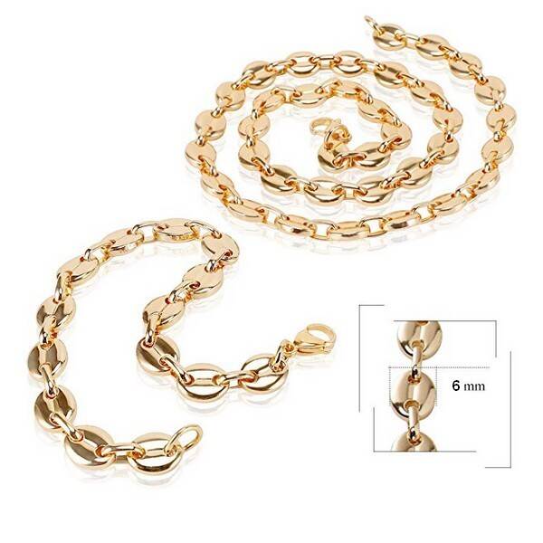 Parure pour Homme - Grain de café ( 6mm ) - Couleur doré  PA 687