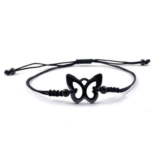 Bracelet cordon céramique - Papillon noir  BR-CRQ 033