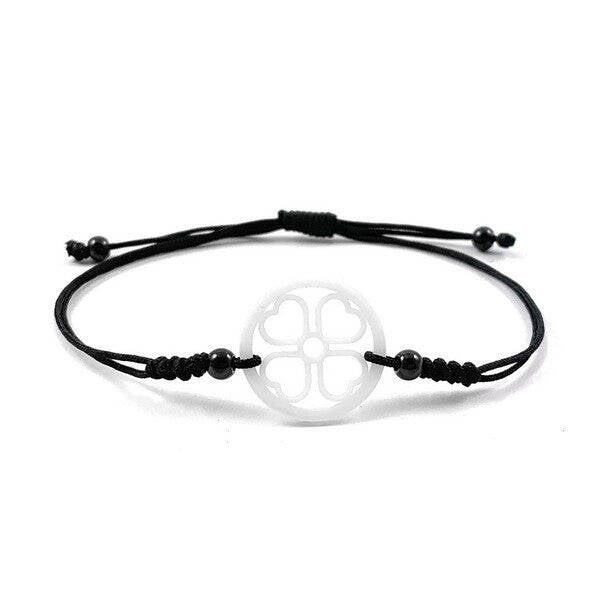 Bracelet cordon céramique - Trèfle à 4 feuilles blanc  BR-CRQ 030