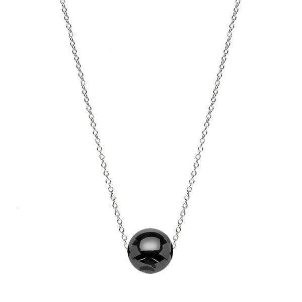 Collier acier céramique pour femme - Boule noir  CO-CRQ 006