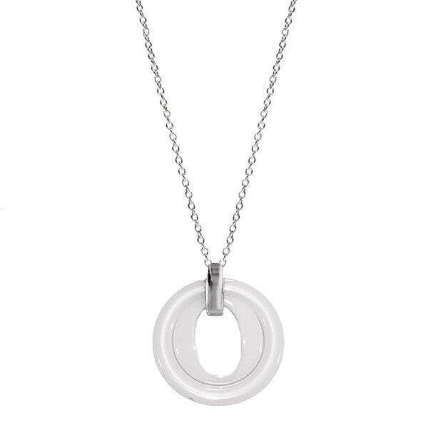 Collier fantaisie pour femme céramique - Chainettes couleur argenté et cercles blanc  CO-CRQ 003