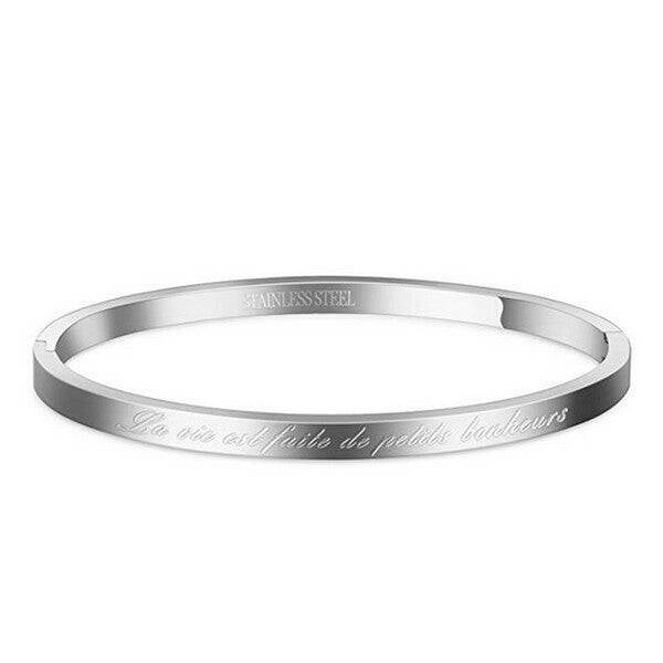 Bracelet message en acier pour femme - Couleur argenté -  "La vie est faite de petits bonheurs"  M ba 4832