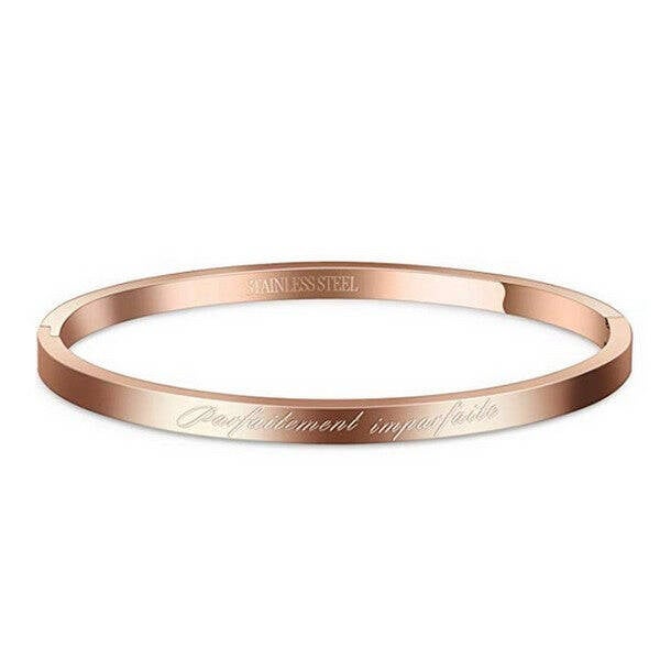 Bracelet message en acier pour femme - Couleur Or rose -  "Parfaitement imparfaite"  M ba 4873