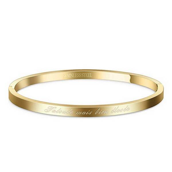 Bracelet message en acier pour femme - Couleur doré -  "Tatouée mais bien élevée" M ba 4841